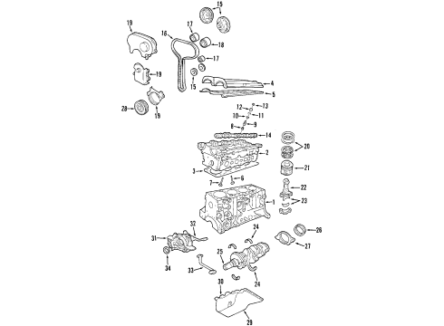 2000 Ford Escort Engine Parts, Mounts, Cylinder Head & Valves, Camshaft & Timing, Oil Pan, Oil Pump, Crankshaft & Bearings, Pistons, Rings & Bearings Diagram