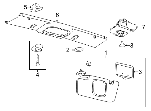 2014 Ford Mustang Sunvisor, Driver Side Diagram for DR3Z-7604105-DB