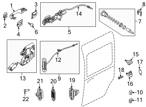 2012 Ford Transit Connect Side Loading Door - Lock & Hardware Diagram
