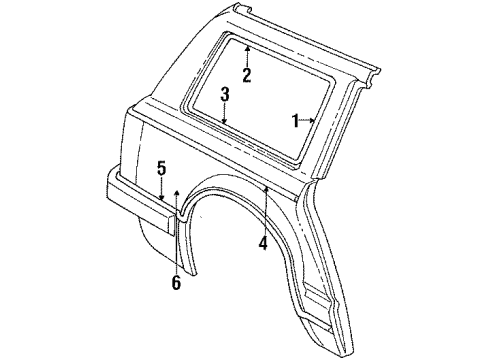 1986 Ford Escort Quarter Panel, Exterior Trim Diagram