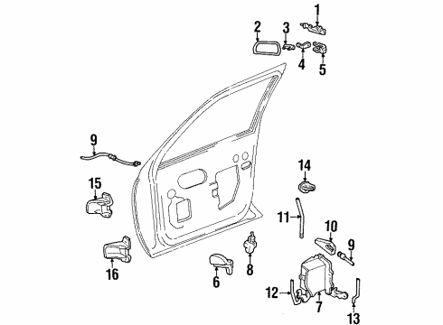 1995 Lincoln Continental Front Door - Lock & Hardware Diagram