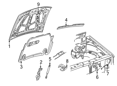 1999 Ford Explorer Hood & Components Diagram