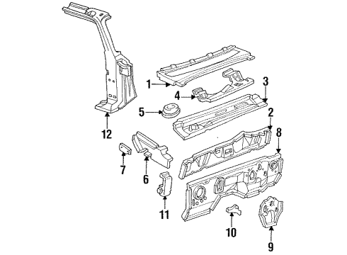 1994 Ford Ranger Cab Cowl, Hinge Pillar Diagram