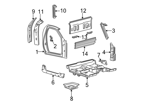 2004 Ford F-150 Heritage Back Panel, Floor, Hinge Pillar, Uniside Diagram