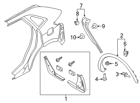 2021 Lincoln Nautilus Mud Guard, Black Diagram for F6VZ-16A550-AA