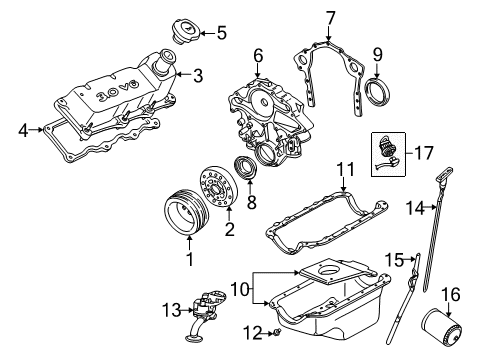 2000 Mercury Sable Engine Parts, Mounts, Cylinder Head & Valves, Camshaft & Timing, Oil Pan, Oil Pump, Crankshaft & Bearings, Pistons, Rings & Bearings Diagram