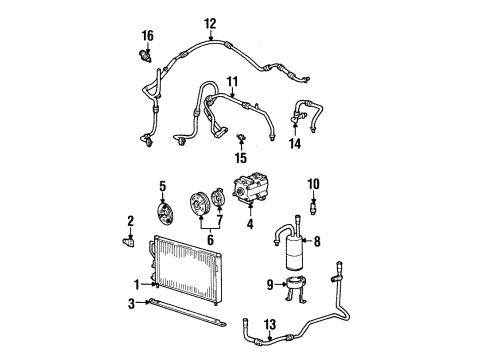 2000 Ford Contour A/C Condenser, Compressor & Lines Diagram