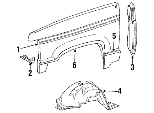 1993 Ford Explorer Fender, Front Passenger Side Diagram for F3TZ16005B