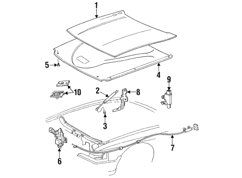 1997 Mercury Grand Marquis Hood & Components Diagram