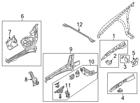 2014 Lincoln MKS Structural Components & Rails Diagram