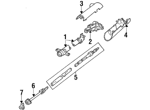 1988 Mercury Cougar Steering Column Housing & Components, Shaft & Internal Components, Shroud, Switches & Levers Diagram