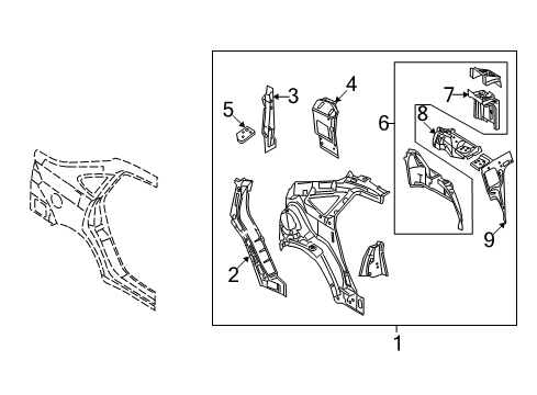 2011 Ford Focus Inner Wheelhouse, Rear Passenger Side Diagram for 8S4Z-5427886-A