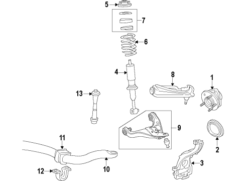 2009 Ford Explorer Sport Trac Hub & Bearing, Front Diagram for G2MZ-1104-E