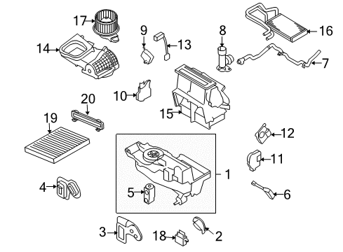 2015 Ford Police Interceptor Sedan A/C Evaporator & Heater Components Diagram