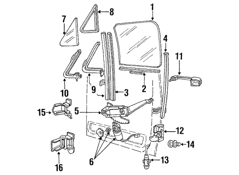 1990 Ford F-150 Front Door Glass & Hardware, Lock & Hardware Diagram