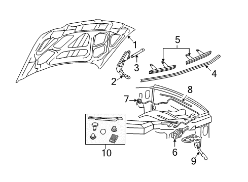2003 Lincoln Aviator Hood & Components, Body Diagram