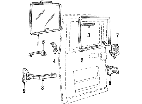 1990 Ford E-150 Econoline Club Wagon Hinge, Driver Side Diagram for D9UZ1126811A