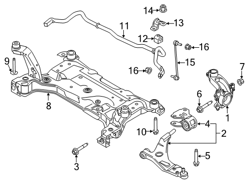 2016 Lincoln MKC Front Suspension Components, Lower Control Arm, Ride Control, Stabilizer Bar Diagram