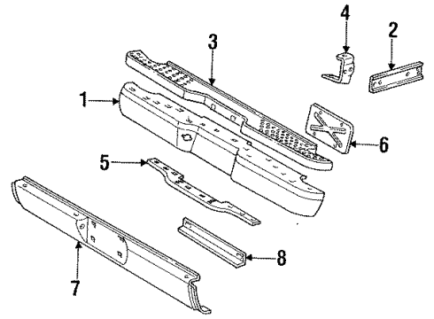 1995 Ford F-150 Face Bar, Black/Red/White, Rear Diagram for YL3Z-17906-AAE