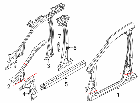 2013 Ford Escape Body Side Panel & Frame, Pillar Diagram