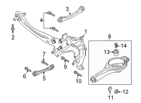 2013 Ford Escape Rear Suspension Components, Lower Control Arm, Upper Control Arm, Stabilizer Bar Diagram