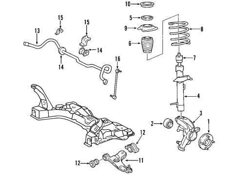 2003 Ford Focus Front Suspension Components, Lower Control Arm, Stabilizer Bar Diagram