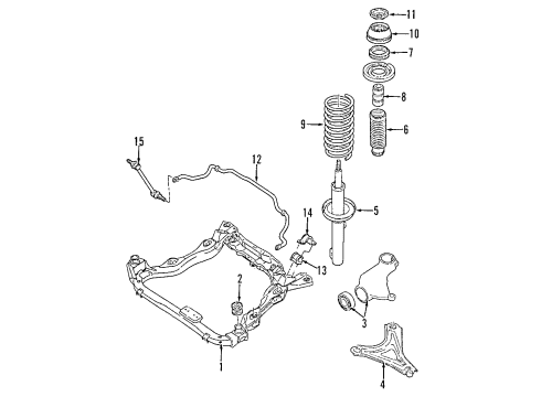 2000 Mercury Cougar Front Suspension Components, Lower Control Arm, Stabilizer Bar Diagram