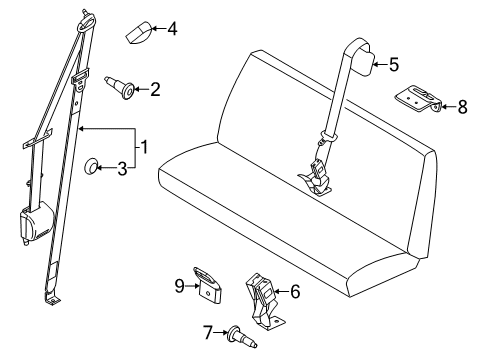 2008 Ford E-250 Lap & Shoulder Belt, Rear Outer Driver Side Diagram for 9C2Z-16611B69-DB
