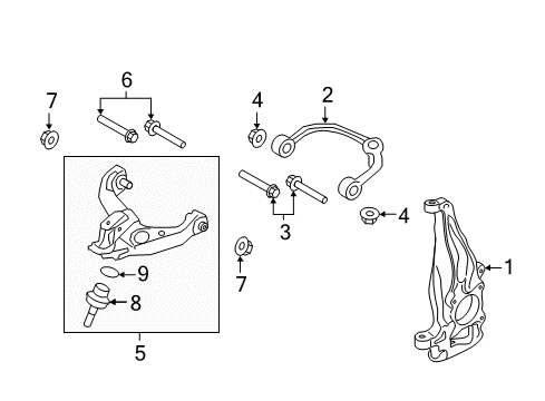 2019 Ford Expedition Front Suspension Components, Lower Control Arm, Upper Control Arm, Ride Control, Stabilizer Bar Diagram