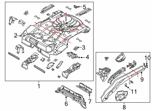 2015 Ford Focus Rear Body - Floor & Rails Diagram