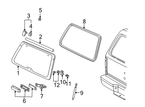 1999 Ford Explorer Lift Gate - Glass & Hardware Diagram