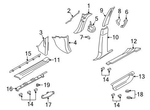 2012 Lincoln Navigator Interior Trim - Pillars, Rocker & Floor Diagram