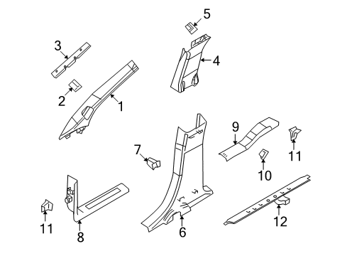 2012 Lincoln MKT Interior Trim - Pillars, Rocker & Floor Diagram