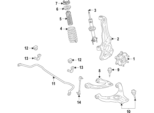 2021 Ford Bronco Front Suspension Components, Lower Control Arm, Upper Control Arm, Stabilizer Bar Diagram