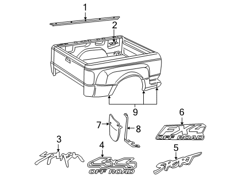 2001 Ford Ranger Exterior Trim - Pick Up Box Diagram 1 - Thumbnail