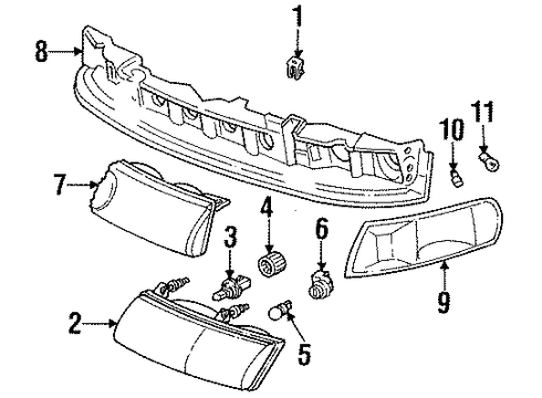 1993 Mercury Sable Headlamp Components, Side Marker Lamps Diagram