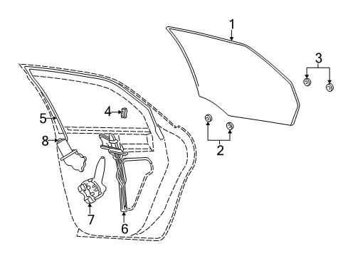 2000 Mercury Sable Rear Door - Glass & Hardware Diagram