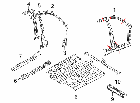 2008 Ford Taurus Aperture Panel, Center Pillar & Rocker, Floor, Hinge Pillar Diagram