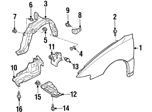 1999 Mercury Tracer Splash Shield Rear Bracket, Inner Passenger Side Diagram for F1CZ16264A