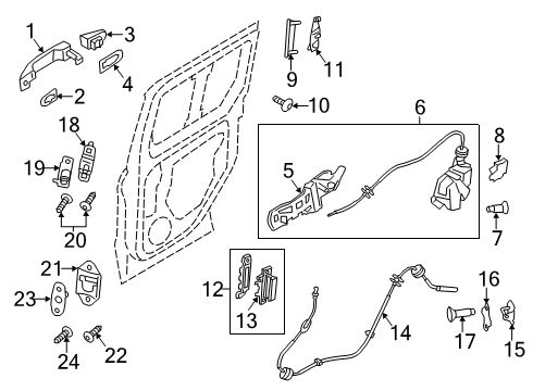 2020 Ford Transit Connect Side Loading Door - Lock & Hardware Diagram 1 - Thumbnail