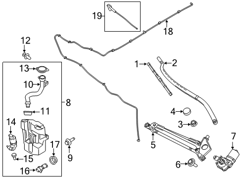 2016 Lincoln MKC Windshield - Wiper & Washer Components Diagram