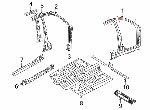 2008 Mercury Sable Aperture Panel, Center Pillar & Rocker, Floor, Hinge Pillar Diagram