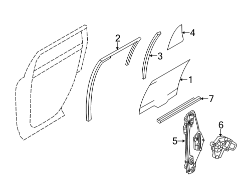 2010 Ford Edge Rear Door - Glass & Hardware Diagram