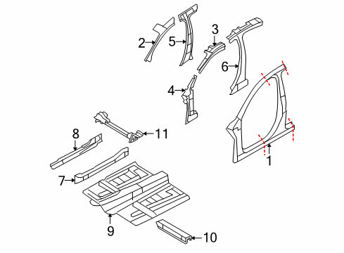 2014 Lincoln MKS Aperture Panel, Center Pillar & Rocker, Floor, Hinge Pillar Diagram