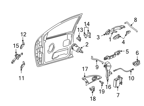 2003 Ford Focus Front Door - Lock & Hardware Diagram