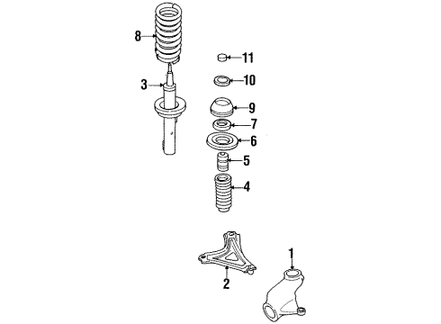 1996 Ford Contour Front Suspension Components, Lower Control Arm, Stabilizer Bar Diagram