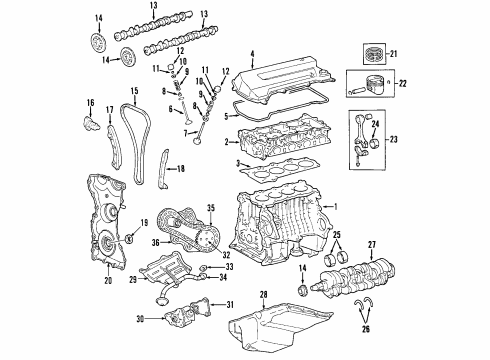 2005 Ford Ranger Engine Parts, Mounts, Cylinder Head & Valves, Camshaft & Timing, Oil Pan, Oil Pump, Crankshaft & Bearings, Pistons, Rings & Bearings Diagram