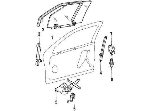 1988 Mercury Cougar Door Glass & Hardware Diagram