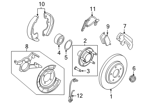 2007 Mercury Mariner Backing Plate, Rear Passenger Side Diagram for CL8Z-2B540-A