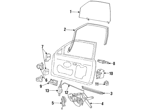1993 Lincoln Continental Front Door Glass & Hardware Diagram